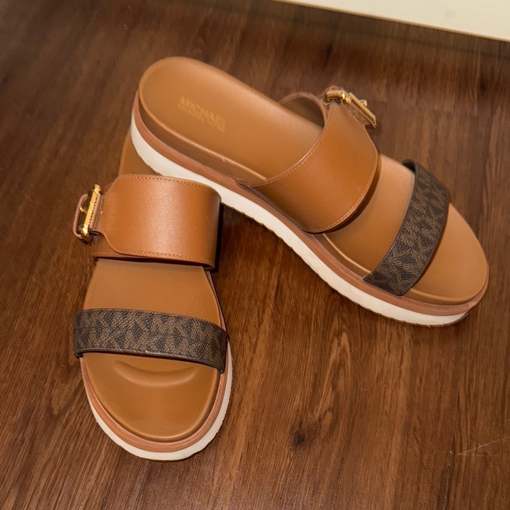 Brown Leather Slide Sandals